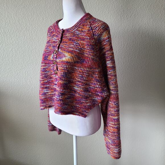 BDG Cropped Henley Womens Sweater Size Medium Tight Knit School Colorful Casual - Picture 8 of 14